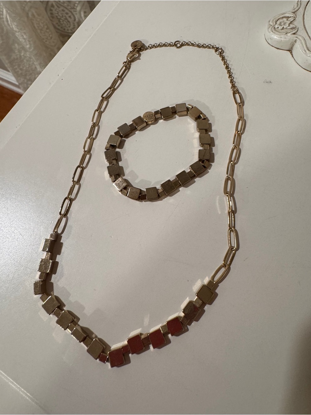 Marlyn Schiff Gold-Tone Cube Link aSet of a Necklace & a Bracelet